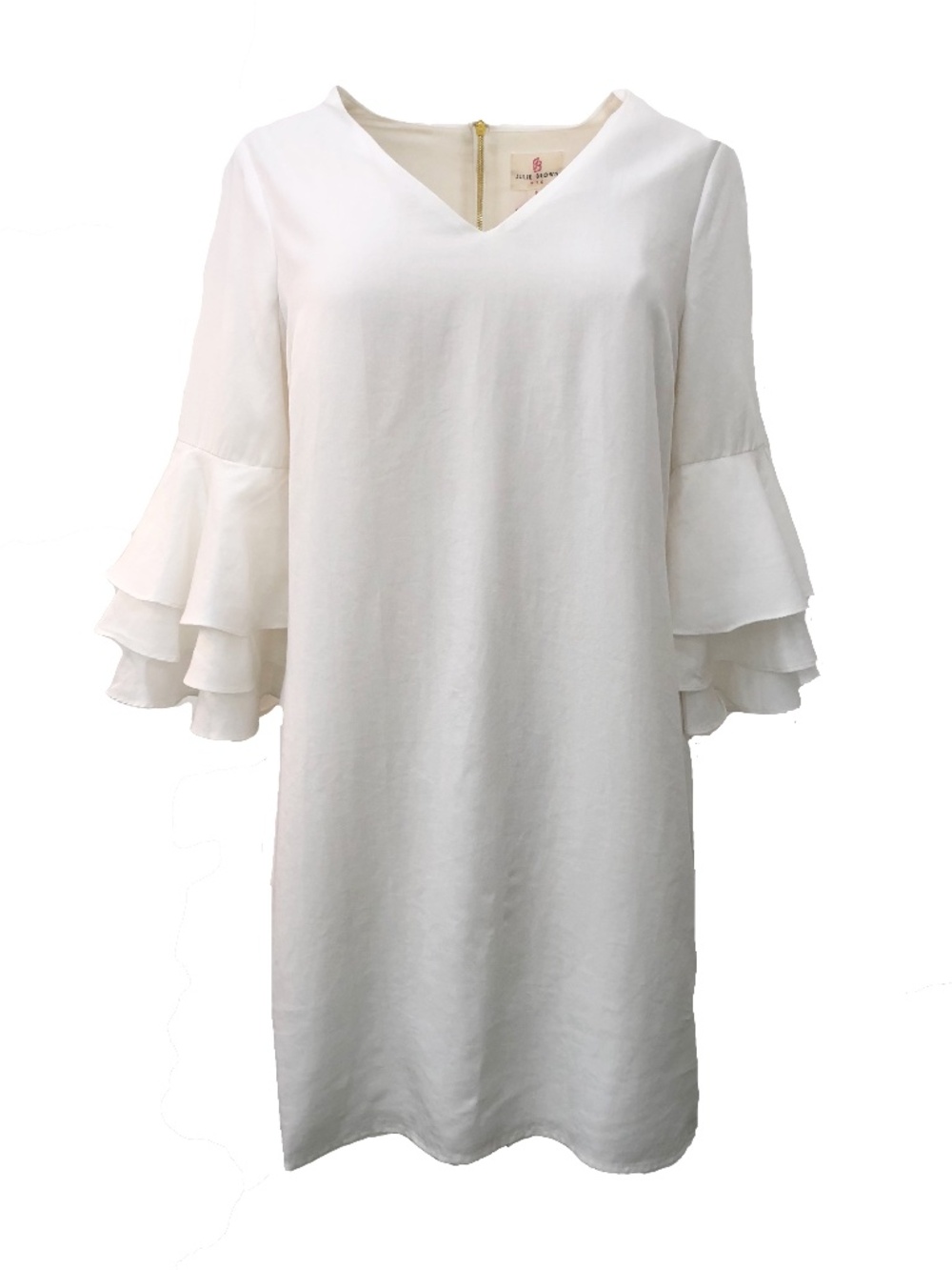 Julie Brown Nettie Dress White Eyelet Ruffle Sleeve Shift Dress Size 8